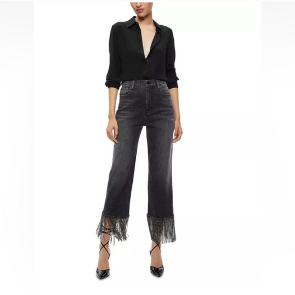 Alice + Olivia CRYSTAL FRINGE HEM JEAN NEW WITH TAGS - SIZE 28